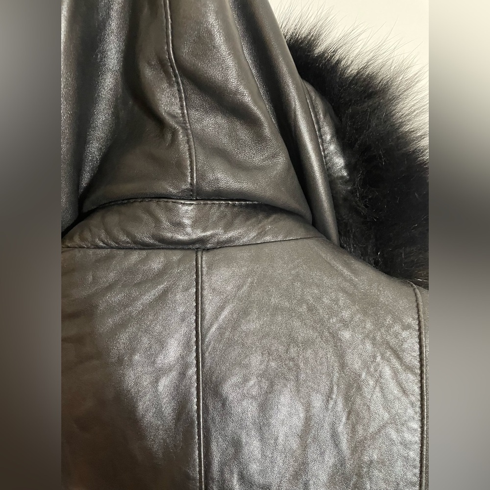 Worthington Lambskin Soft Leather Fox Fur Jacket Sz M Black Detachable Hood VTG - Picture 6 of 14